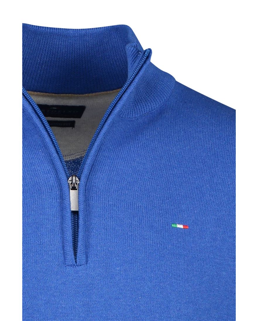 Portofino sweater half zip effen blauw katoen