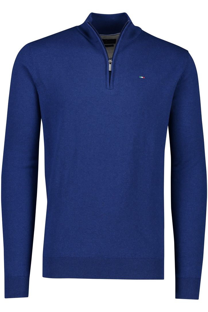 katoenen Portofino sweater effen donkerblauw half zip