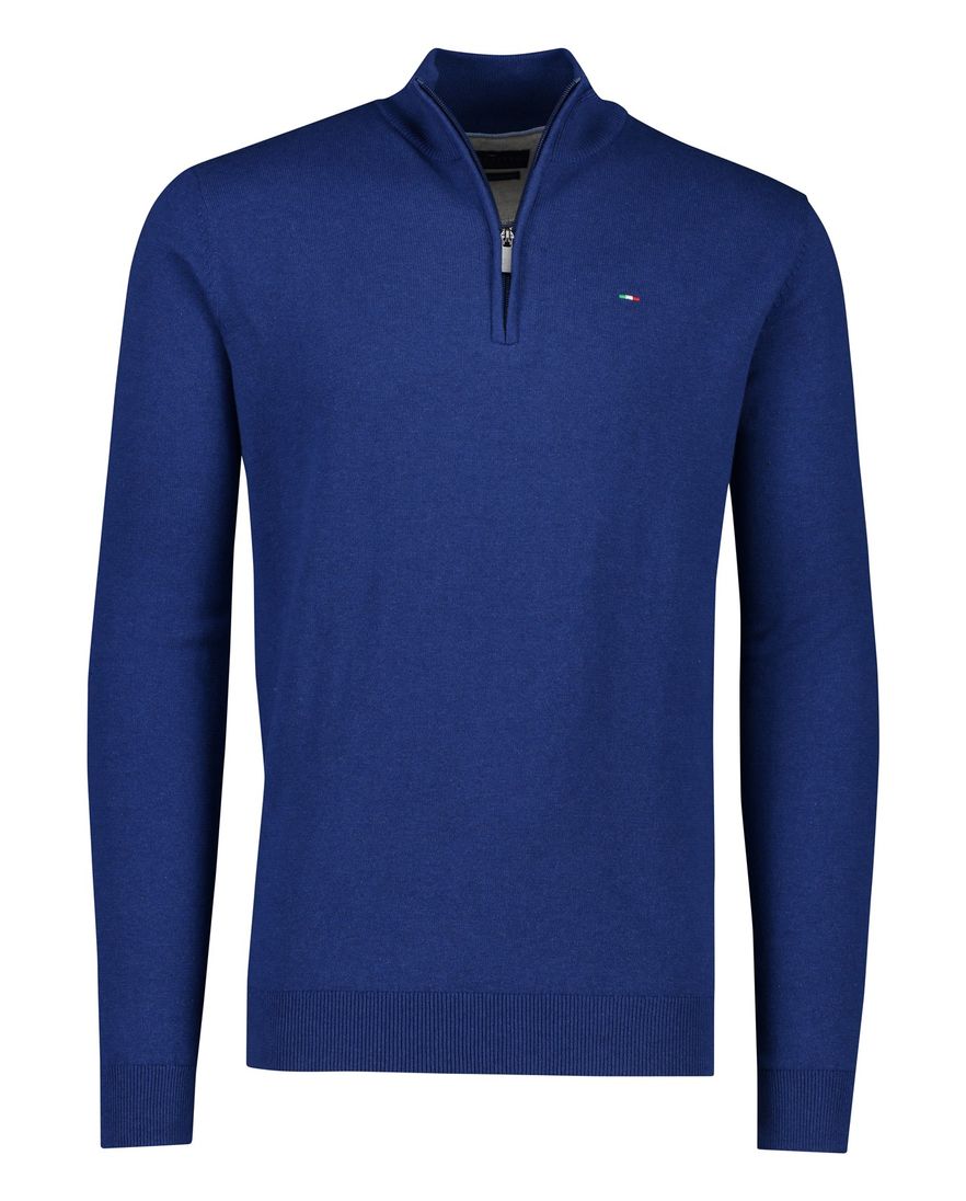 Portofino sweater half zip effen donkerblauw katoen
