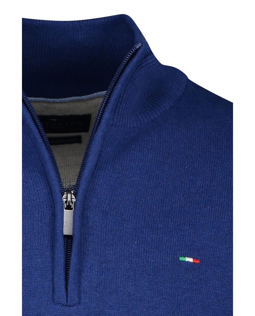 Portofino sweater half zip effen donkerblauw katoen