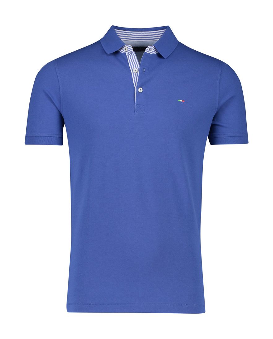 Blauw Portofino poloshirt 3-knoops korte mouw katoen
