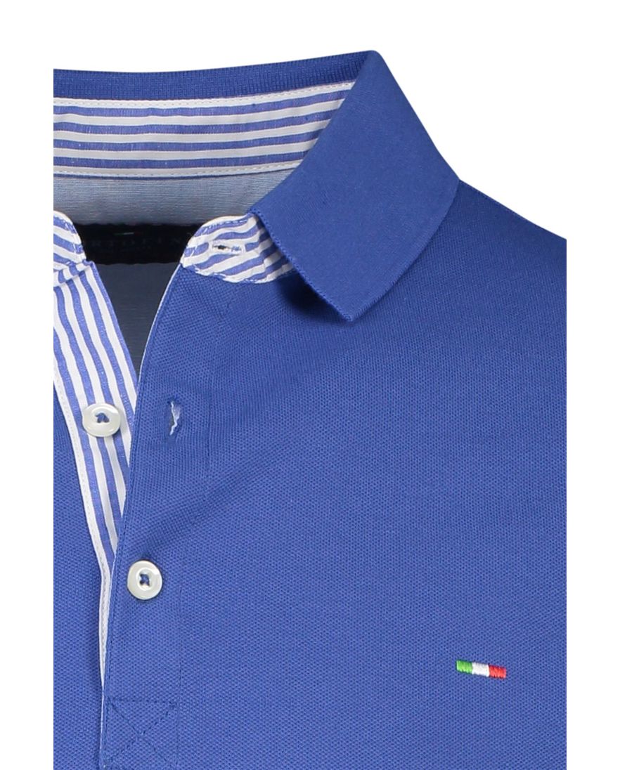 Blauw Portofino poloshirt 3-knoops korte mouw katoen