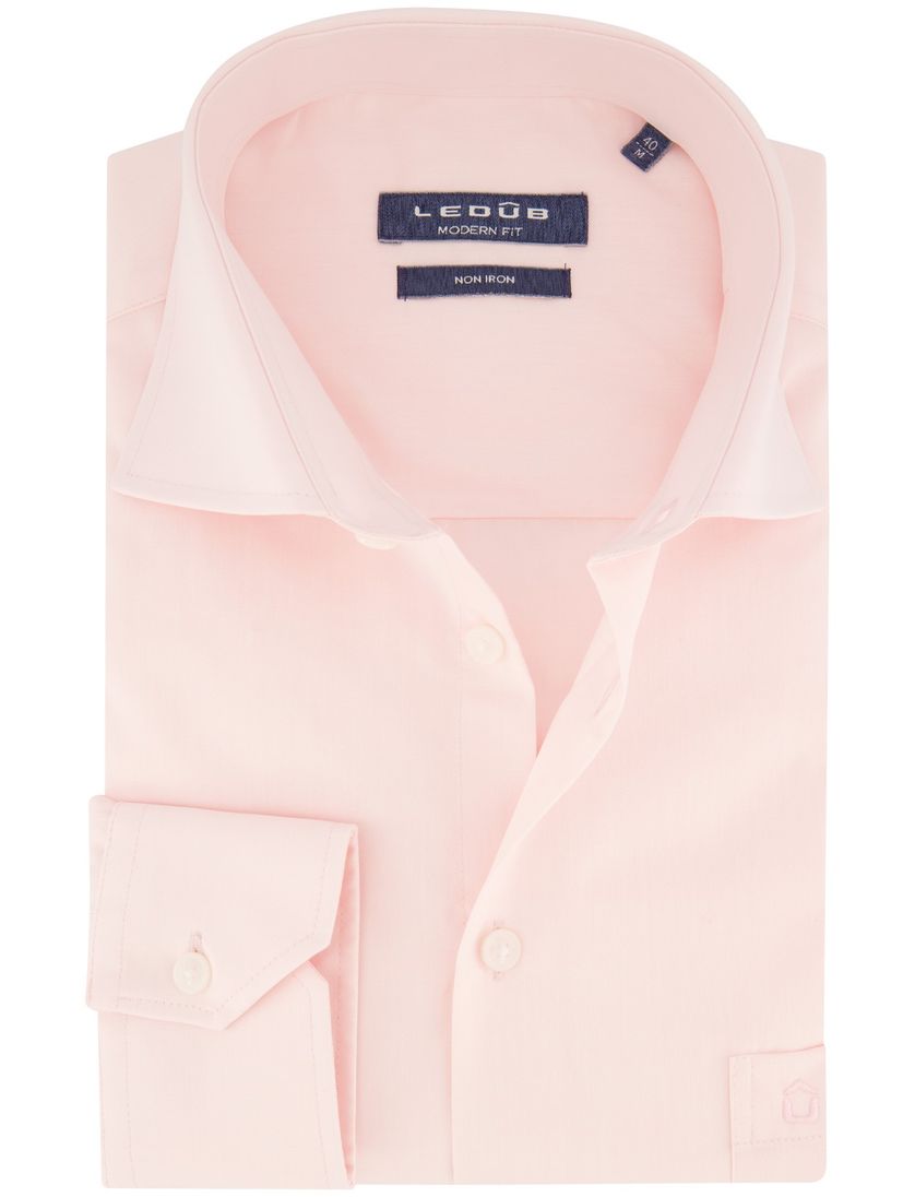 Ledub overhemd lichtroze effen katoen non iron
