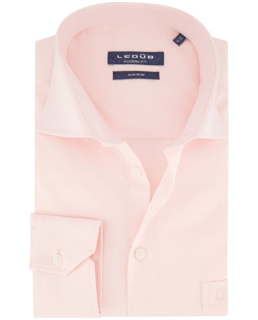 Ledub overhemd lichtroze effen katoen non iron
