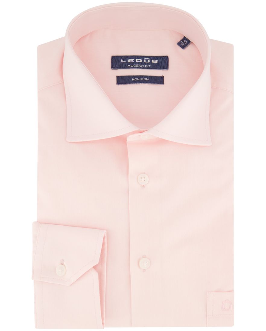 Ledub overhemd lichtroze effen katoen non iron