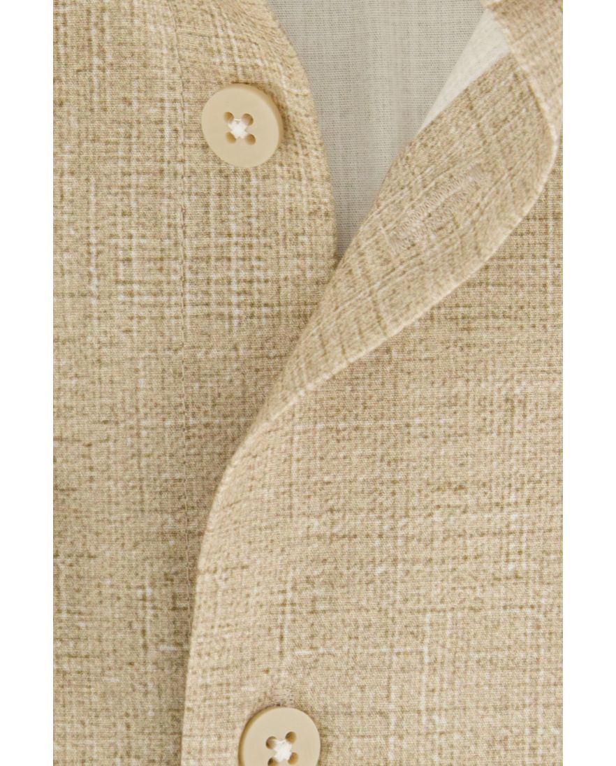 Beige gemêleerd Ledub overhemd Modern Fit katoen