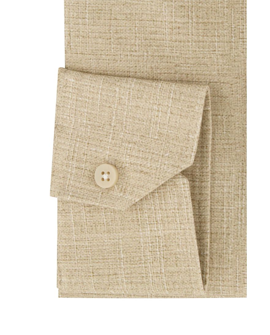 Beige gemêleerd Ledub overhemd Modern Fit katoen