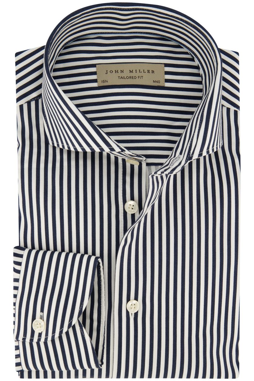 John Miller overhemd donkerblauw gestreept katoen