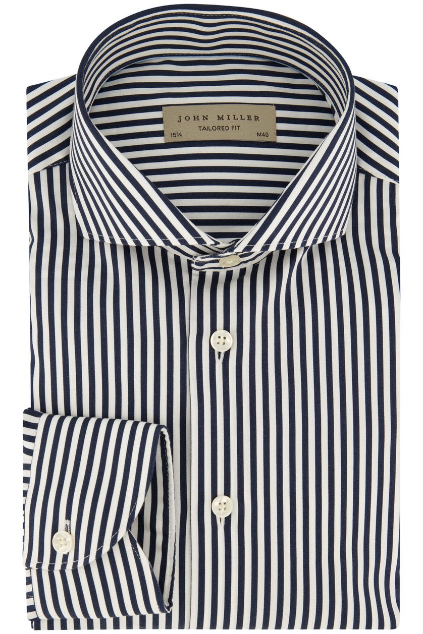 John Miller overhemd donkerblauw gestreept katoen