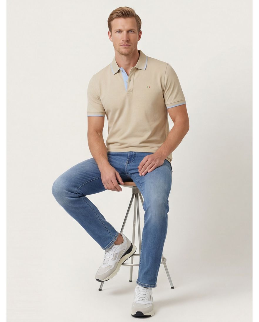 2-knoops polo beige korte mouw Portofino katoen