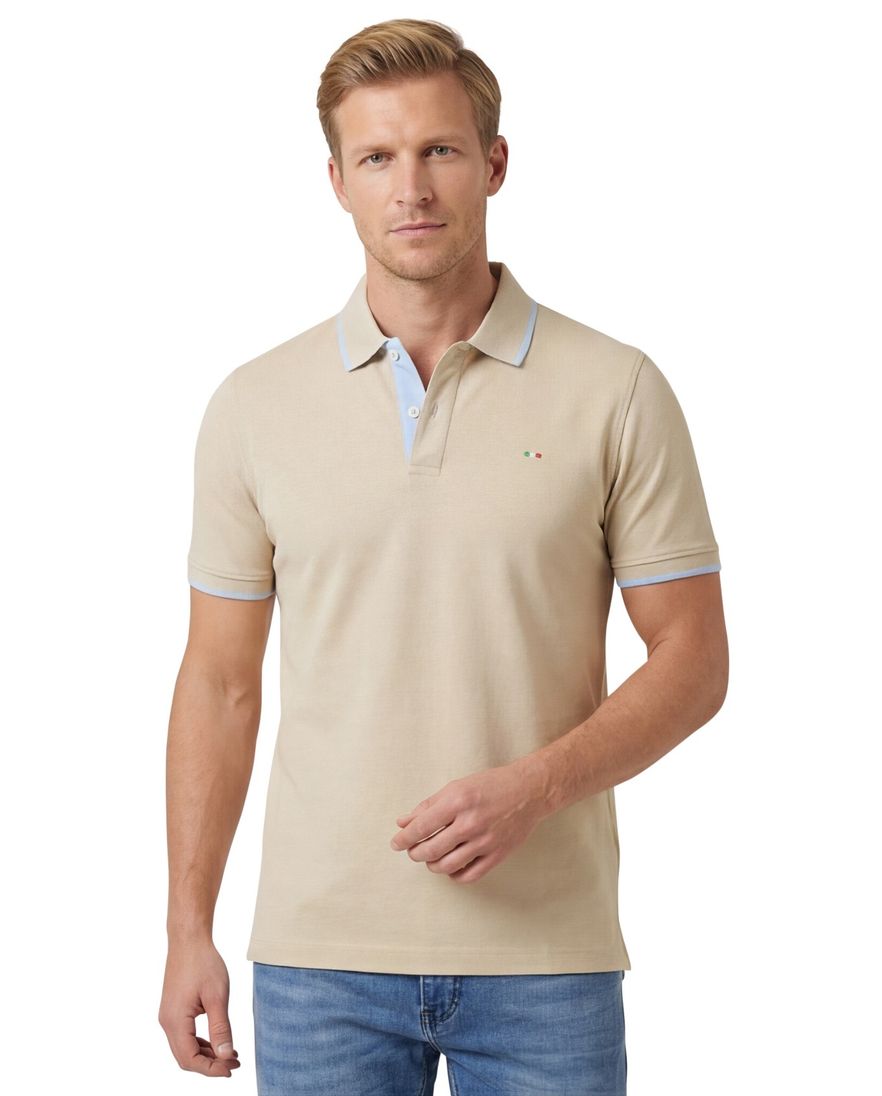 2-knoops polo beige korte mouw Portofino katoen