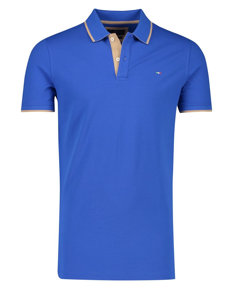 Extra lange poloshirt Portofino blauw 2-knoops katoen