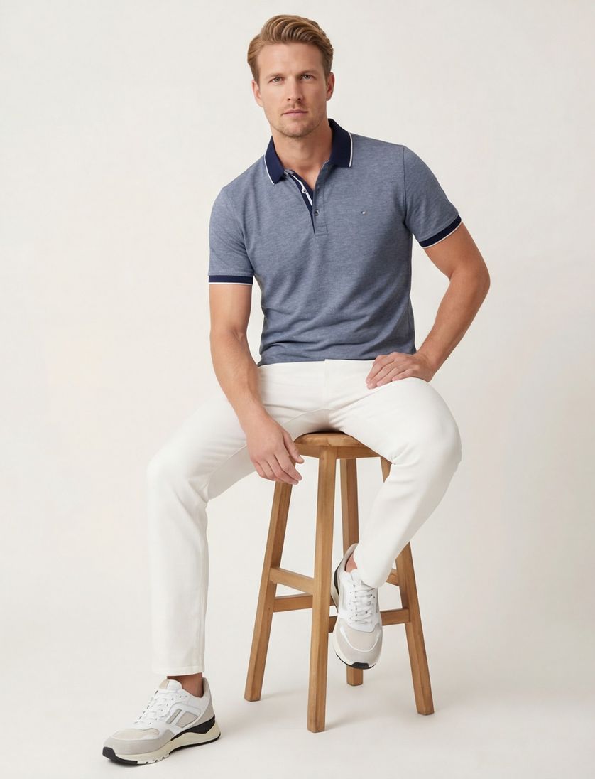 katoenen Portofino polo donkerblauw gemêleerd normale fit