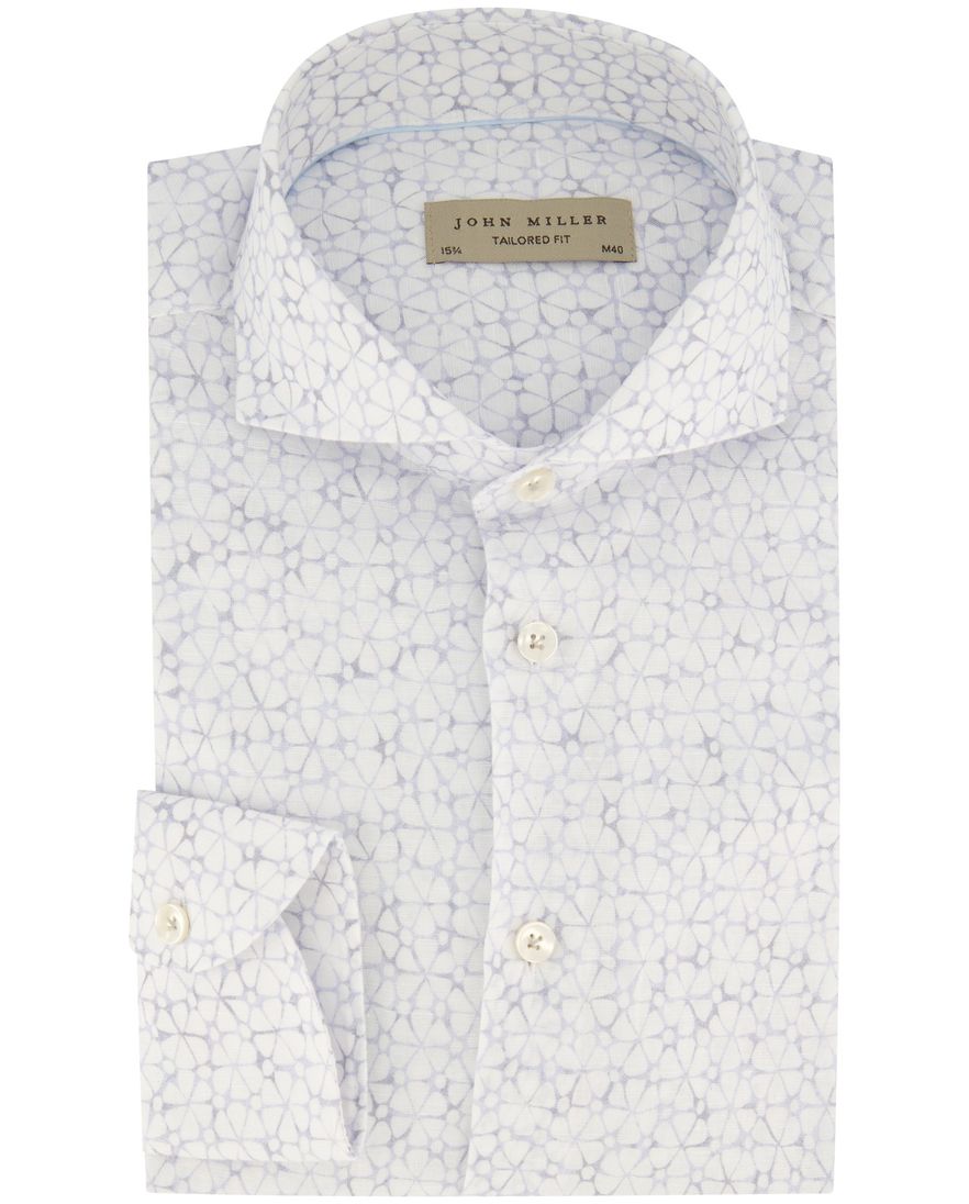 John Miller mouwlengte 7 overhemd wit geprint Tailored Fit linnen