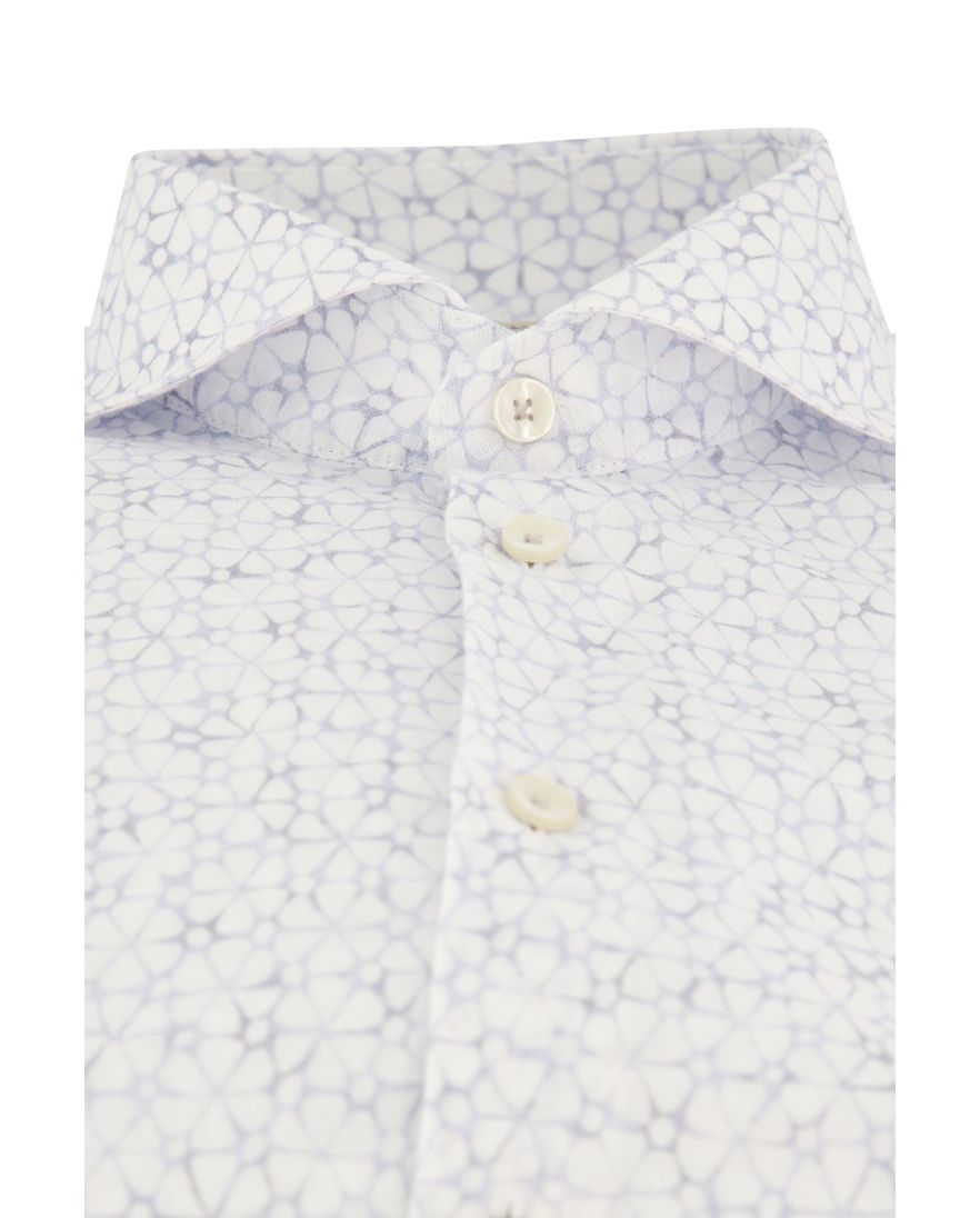 John Miller mouwlengte 7 overhemd wit geprint Tailored Fit linnen