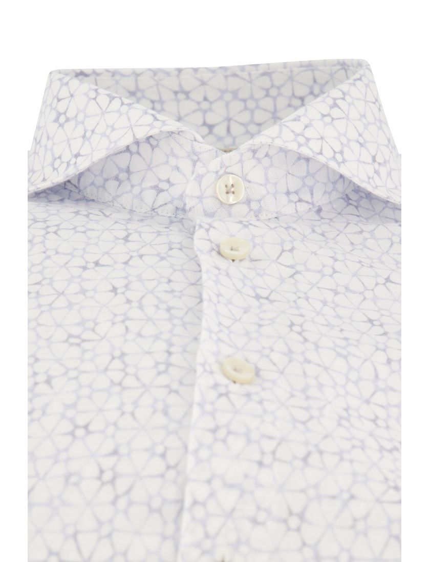 Tailored fit John Miller overhemd mouwlengte 7 wit geprint linnen