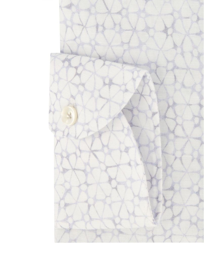 John Miller mouwlengte 7 overhemd wit geprint Tailored Fit linnen