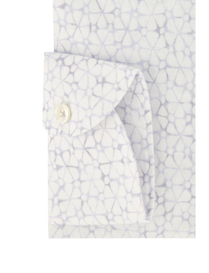 Tailored fit John Miller overhemd mouwlengte 7 wit geprint linnen