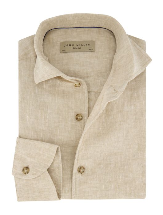 John Miller overhemd beige slim fit