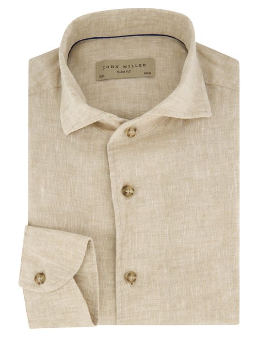 John Miller overhemd beige slim fit