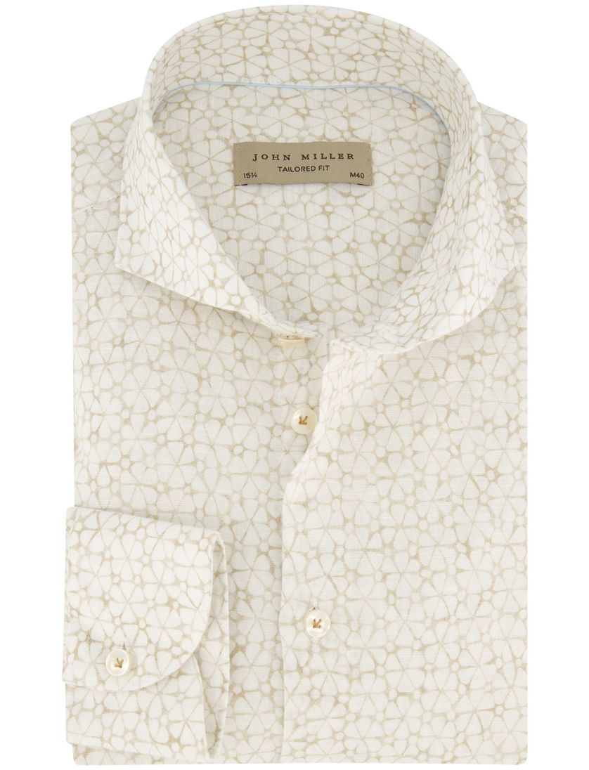 John Miller overhemd geel geprint linnen Tailored Fit