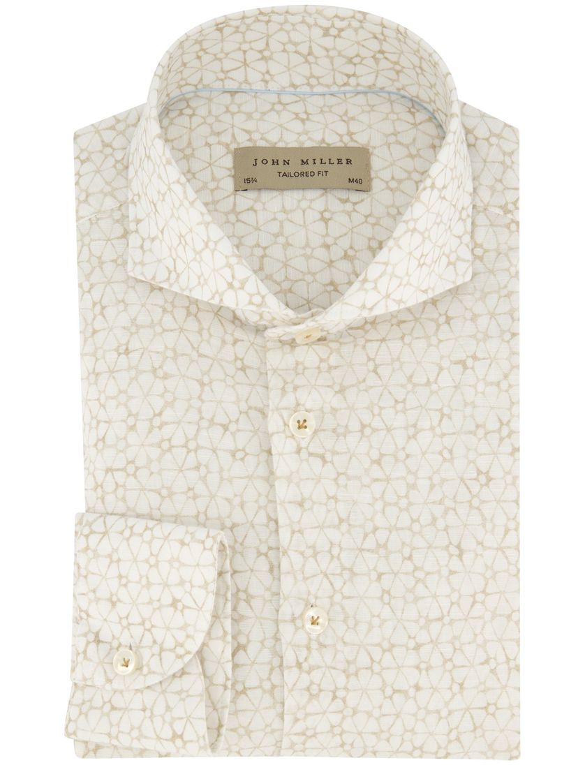John Miller overhemd geel geprint linnen Tailored Fit