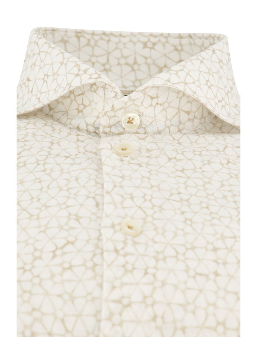 John Miller overhemd geel geprint linnen Tailored Fit