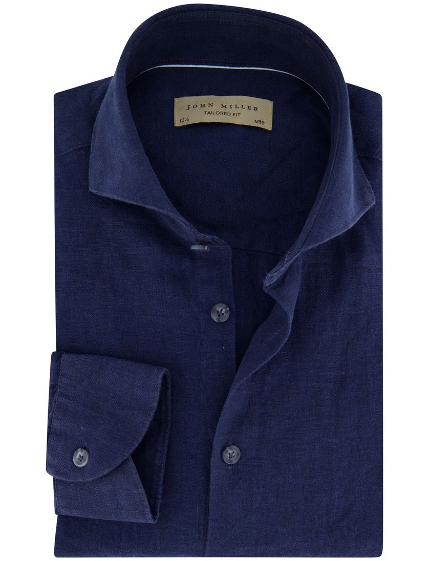 Donkerblauw John Miller linnen overhemd slim fit