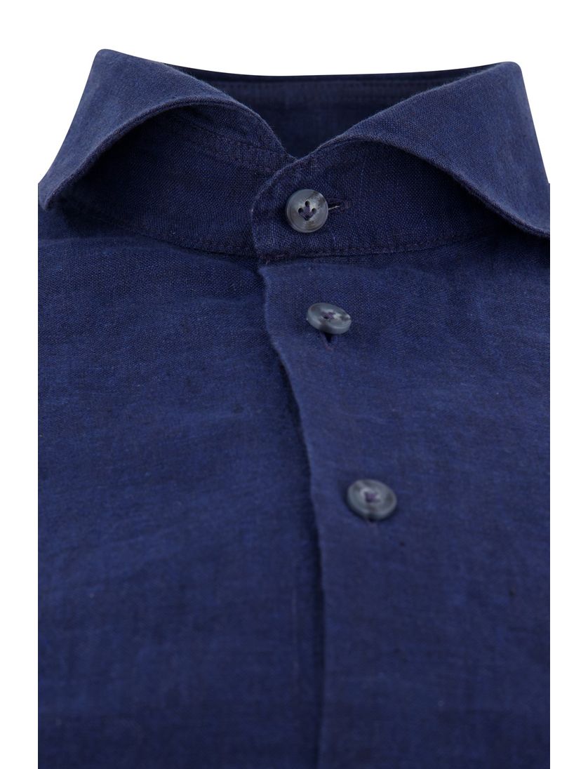 Donkerblauw John Miller linnen overhemd slim fit