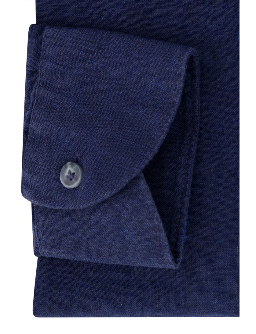 Donkerblauw John Miller linnen overhemd slim fit