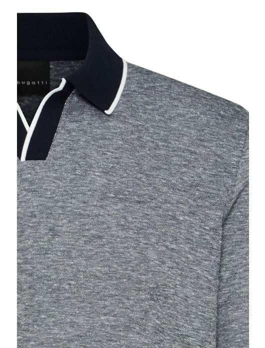 Bugatti polo korte mouw 3 knoops blauw gestreept