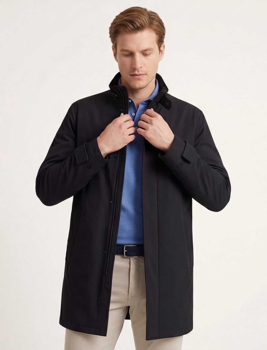 Bugatti zomerjas donkerblauw effen rits wijde fit