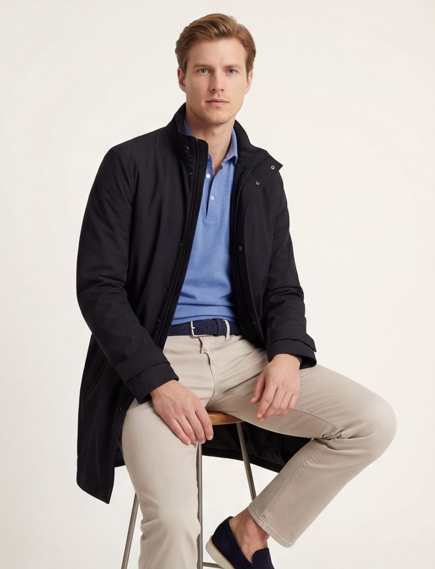 Bugatti zomerjas donkerblauw effen rits wijde fit