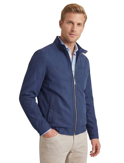 Bugatti Bugatti korte zomerjas donkerblauw effen rits wijde fit