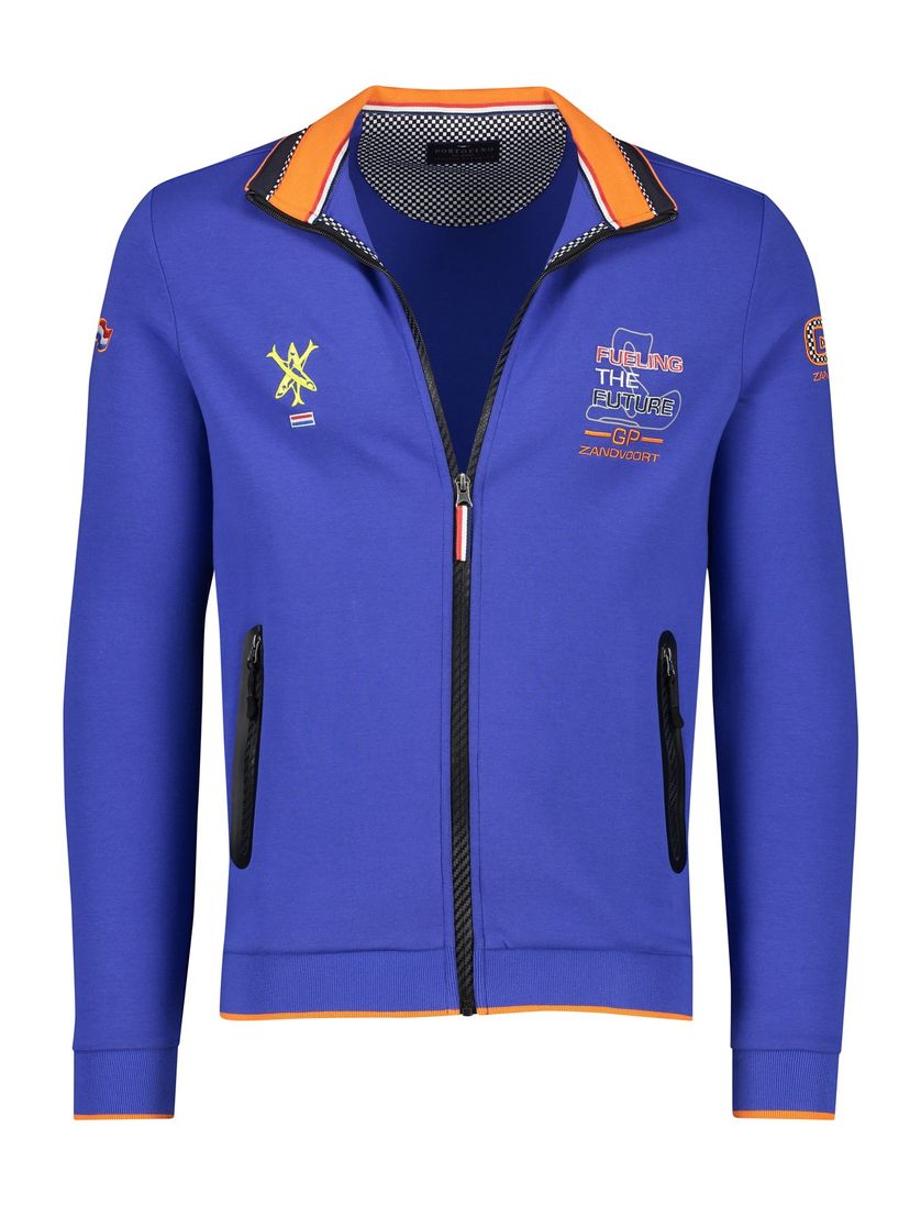 Portofino GP vest blauw rits effen katoen stretch