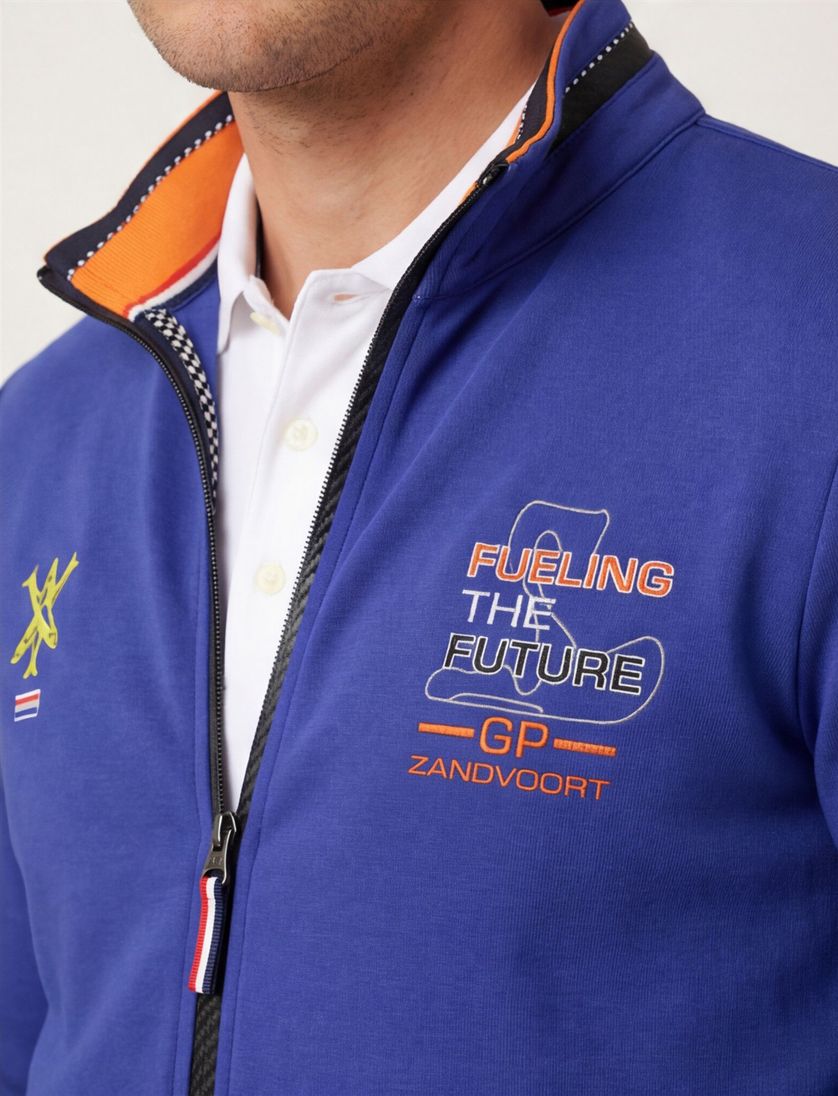 Portofino GP vest blauw rits effen katoen stretch