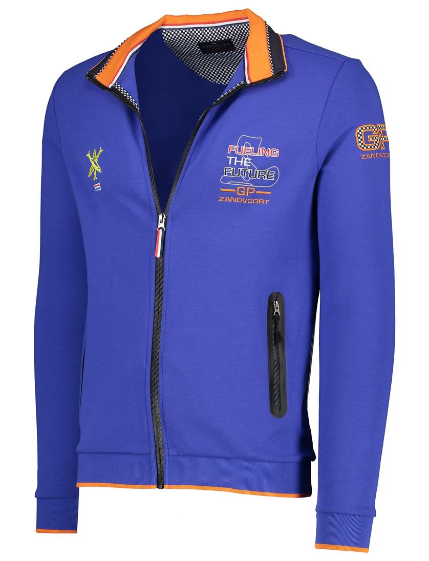 Portofino GP vest blauw rits effen katoen stretch