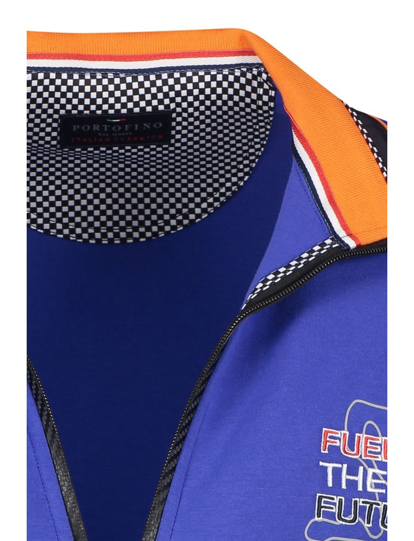 Portofino GP vest blauw rits effen katoen stretch