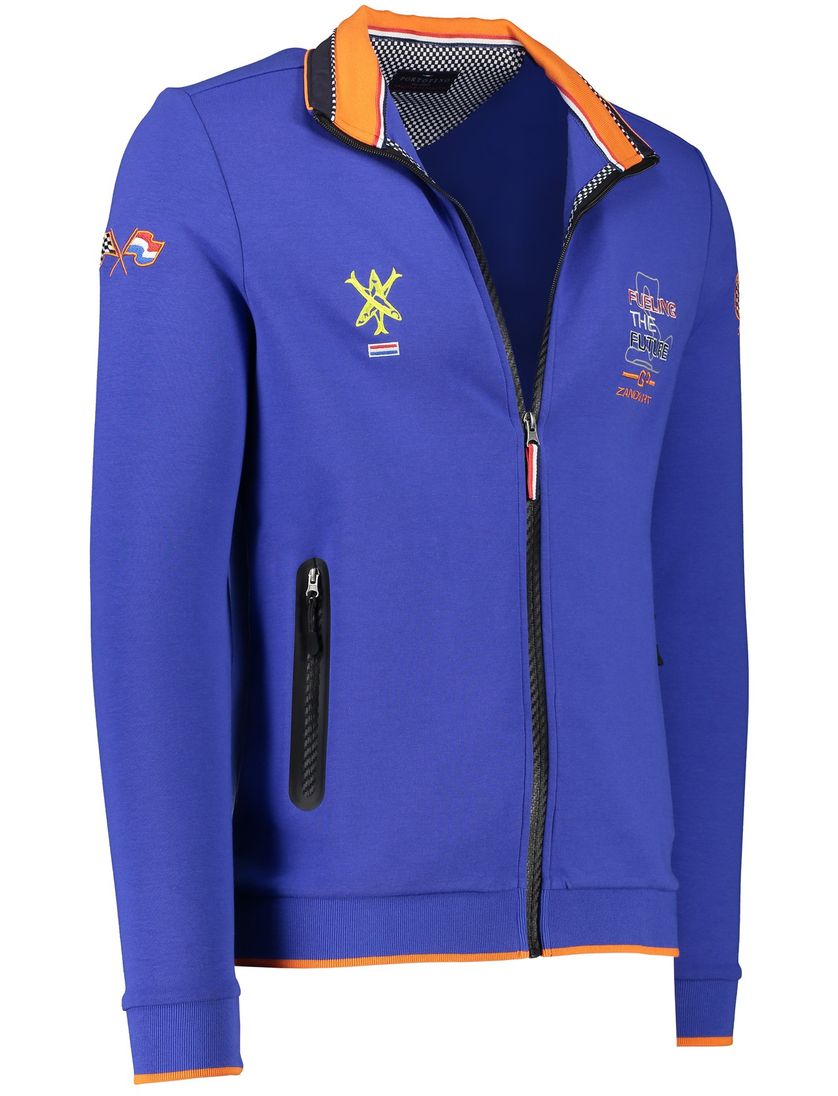 Portofino GP vest blauw rits effen katoen stretch