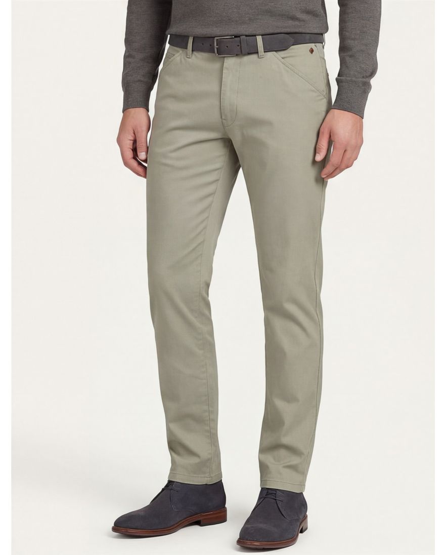 Katoenen Meyer pantalon Chicago olijfgroen perfect fit