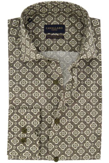 Cavallaro Cavallaro Taranto overhemd khaki geprint slim fit katoen