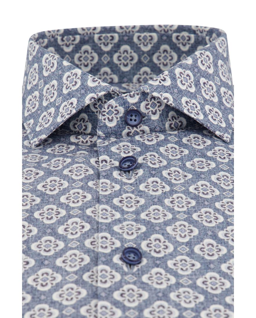 Blauw geprint Cavallaro Taranto overhemd slim fit katoen