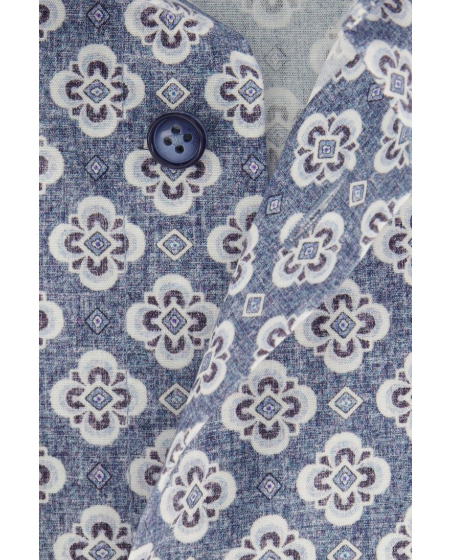 Blauw geprint Cavallaro Taranto overhemd slim fit katoen