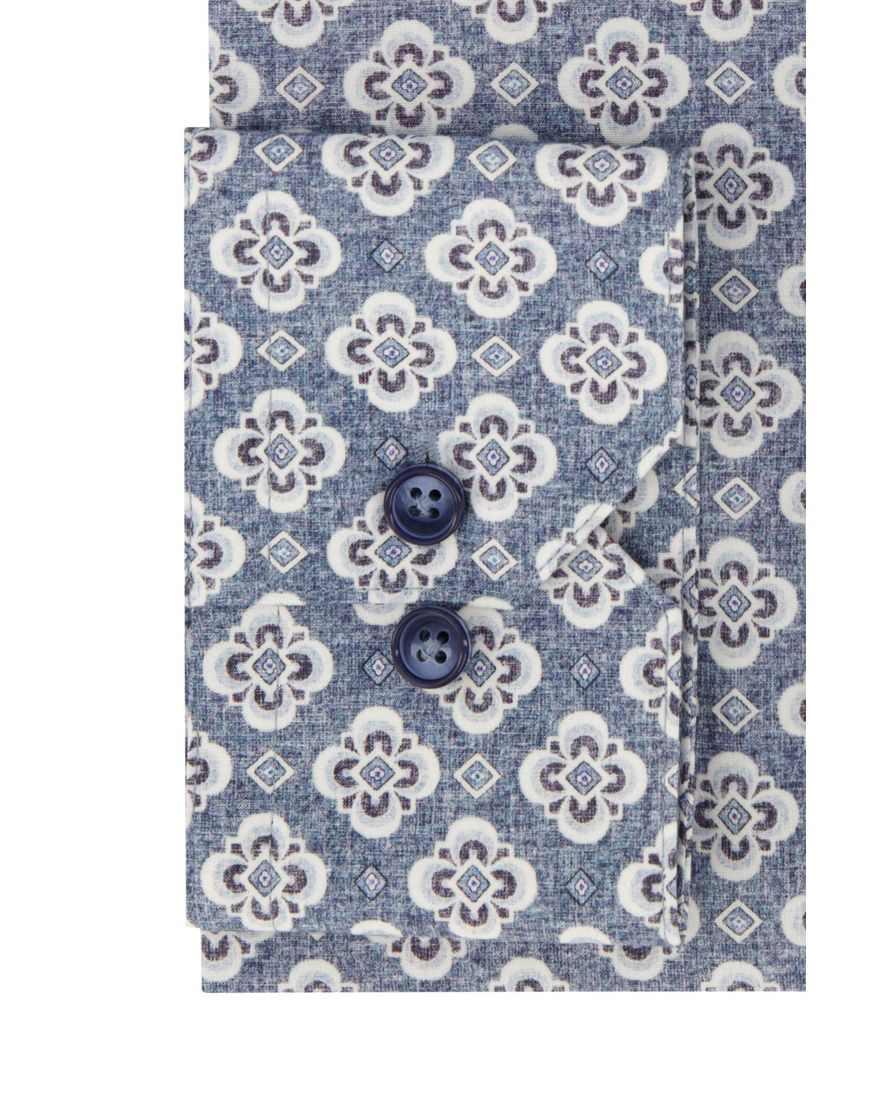 Blauw geprint Cavallaro Taranto overhemd slim fit katoen