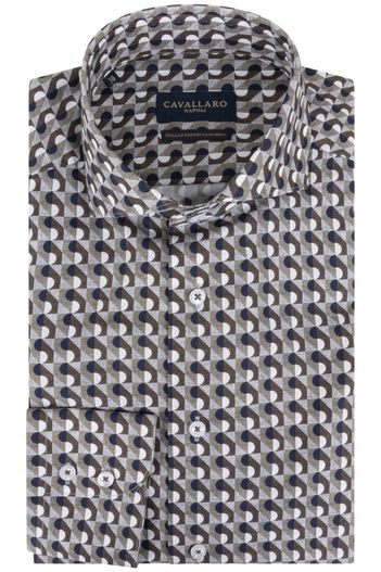 Cavallaro Overhemd Cavallaro mouwlengte 7 donkergroen geprint katoen slim fit