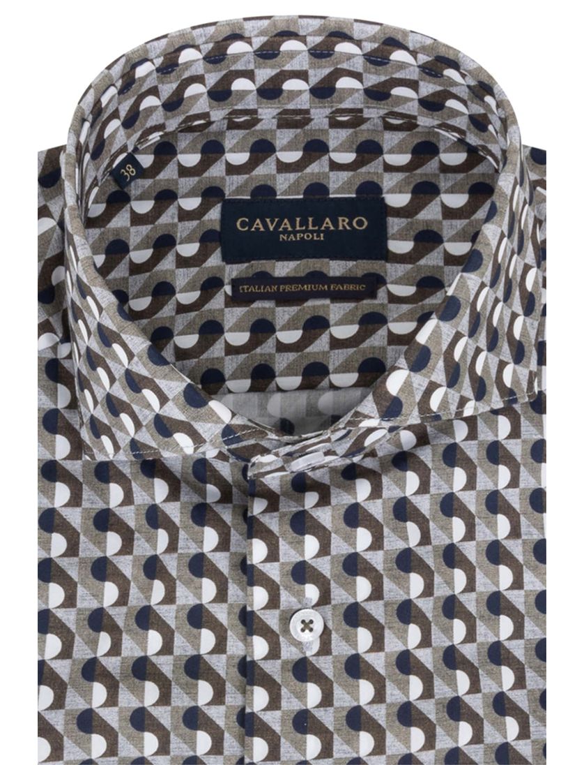 Overhemd Cavallaro mouwlengte 7 donkergroen geprint katoen slim fit