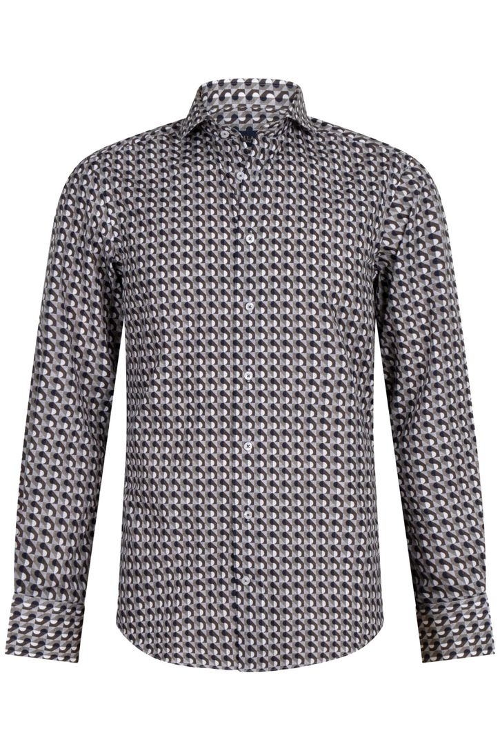 Overhemd Cavallaro mouwlengte 7 donkergroen geprint katoen slim fit