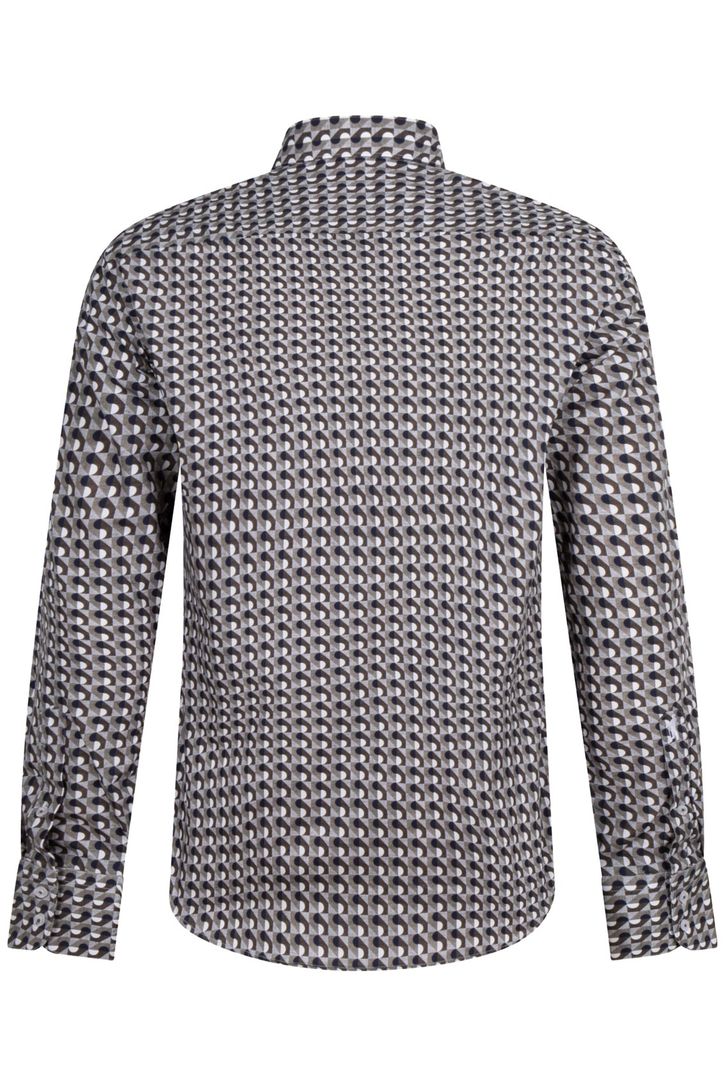 Overhemd Cavallaro mouwlengte 7 donkergroen geprint katoen slim fit