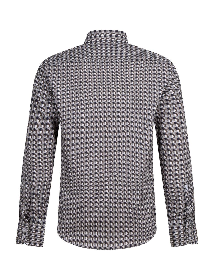 Overhemd Cavallaro mouwlengte 7 donkergroen geprint katoen slim fit