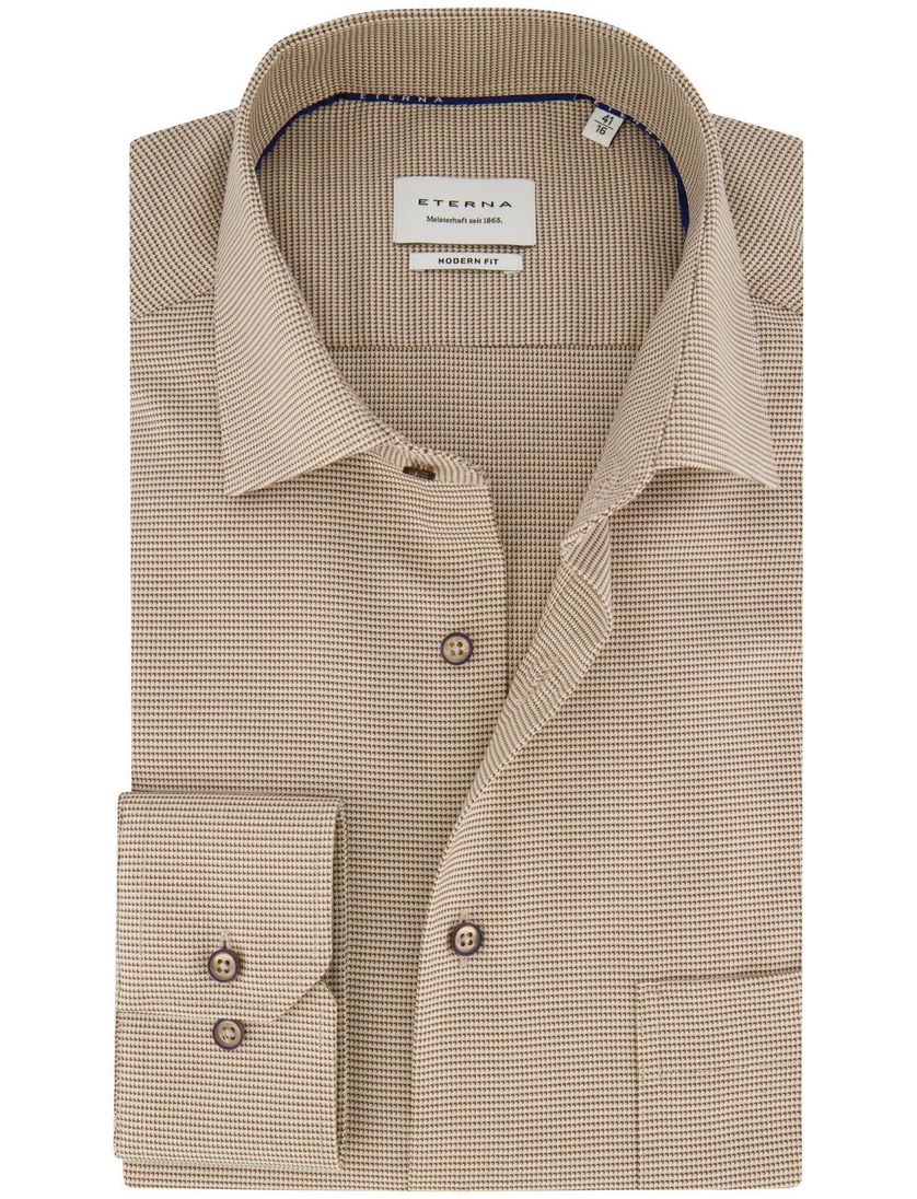 Eterna beige gemêleerd overhemd Modern Fit strijkvrij katoen